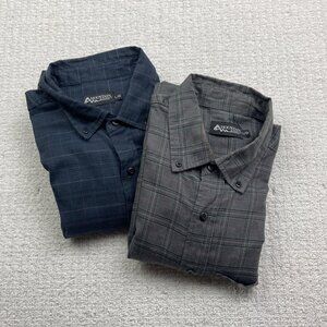 Lot x2 Mountain Ridge Button Up Shirt Mens L Blue & Grey Plaid Long Sleeve